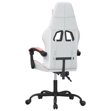 vidaXL Καρέκλα Gaming Περιστρεφόμενη Λευκή και Ροζ από Συνθετικό Δέρμα 57,5x59,5x(121-131)cm 1 τεμ.