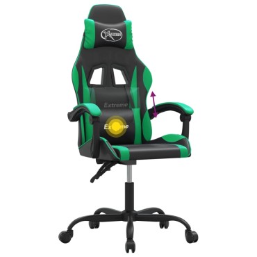 vidaXL Καρέκλα Gaming Περιστρεφόμενη Μαύρη/Πράσινη από Συνθετικό Δέρμα 57,5x59,5x(121-131)cm 1 τεμ.