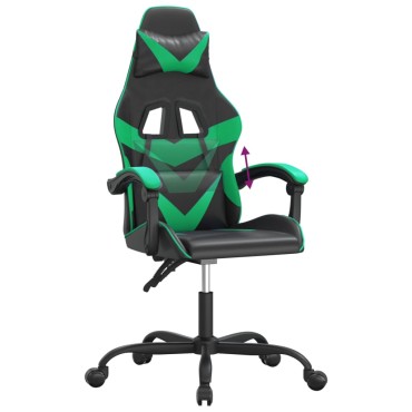 vidaXL Καρέκλα Gaming Μαύρο/πράσινο από Συνθετικό Δέρμα 57,5x59,5x(121-131)cm 1 τεμ.