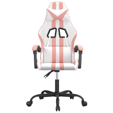 vidaXL Καρέκλα Gaming Περιστρεφόμενη Λευκή και Ροζ από Συνθετικό Δέρμα 57,5x59,5x(121-131)cm 1 τεμ.