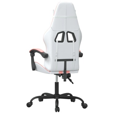 vidaXL Καρέκλα Gaming Περιστρεφόμενη Λευκή και Ροζ από Συνθετικό Δέρμα 57,5x59,5x(121-131)cm 1 τεμ.