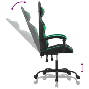 vidaXL Καρέκλα Gaming Περιστρεφόμενη Μαύρη/Πράσινη από Συνθετικό Δέρμα 57,5x59,5x(121-131)cm 1 τεμ.