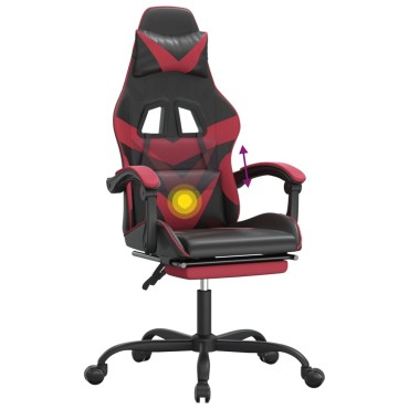 vidaXL Καρέκλα Gaming Περιστρ. Υποπόδιο Μαύρο/Μπορντό Συνθετικό Δέρμα 57,5x59,5x(121-131)cm 1 τεμ.
