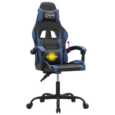vidaXL Καρέκλα Gaming Περιστρεφόμενη Μαύρη & Μπλε από Συνθετικό Δέρμα 57,5x59,5x(121-131)cm 1 τεμ.
