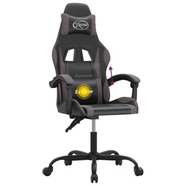 vidaXL Καρέκλα Gaming Περιστρεφόμενη Μαύρη/Γκρι από Συνθετικό Δέρμα 57,5x59,5x(121-131)cm 1 τεμ.