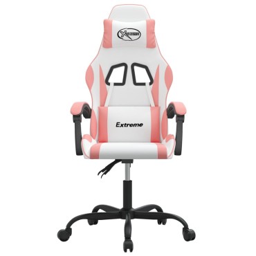 vidaXL Καρέκλα Gaming Περιστρεφόμενη Λευκή και Ροζ από Συνθετικό Δέρμα 57,5x59,5x(121-131)cm 1 τεμ.