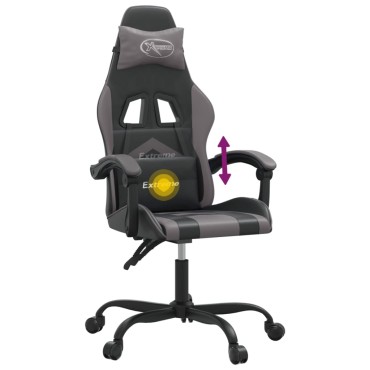 vidaXL Καρέκλα Gaming Περιστρεφόμενη Μαύρη/Γκρι από Συνθετικό Δέρμα 57,5x59,5x(121-131)cm 1 τεμ.