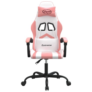 vidaXL Καρέκλα Gaming Περιστρεφόμενη Λευκή και Ροζ από Συνθετικό Δέρμα 57,5x59,5x(121-131)cm 1 τεμ.