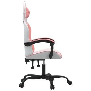 vidaXL Καρέκλα Gaming Περιστρεφόμενη Λευκή και Ροζ από Συνθετικό Δέρμα 57,5x59,5x(121-131)cm 1 τεμ.