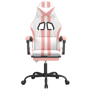 vidaXL Καρέκλα Gaming με Υποπόδιο Λευκό και Ροζ από Συνθετικό Δέρμα 57,5x59,5x(121-131)cm 1 τεμ.