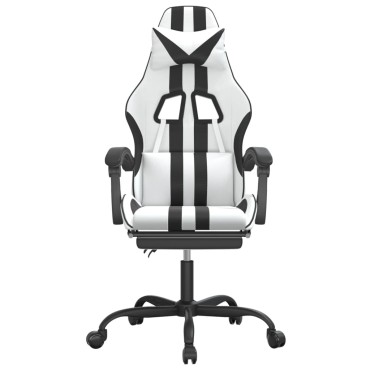 vidaXL Καρέκλα Gaming με Υποπόδιο Λευκό και Μαύρο από Συνθετικό Δέρμα 57,5x59,5x(121-131)cm 1 τεμ.