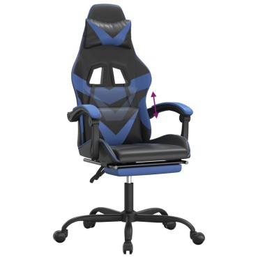 vidaXL Καρέκλα Gaming Μασάζ Υποπόδιο Μαύρο/μπλε από Συνθετικό Δέρμα 57,5x59,5x(121-131)cm 1 τεμ.