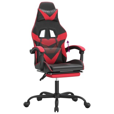 vidaXL Καρέκλα Gaming Μασάζ Υποπόδιο Μαύρο/Κόκκινο από Συνθετικό Δέρμα 57,5x59,5x(121-131)cm 1 τεμ.