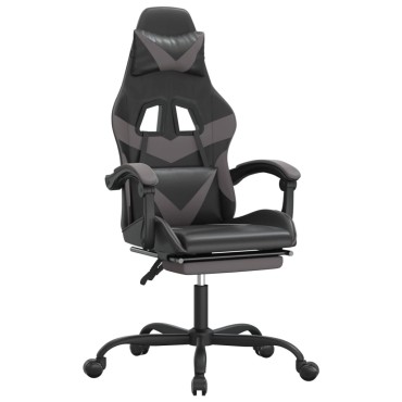 vidaXL Καρέκλα Gaming Μασάζ Υποπόδιο Μαύρο/Γκρι από Συνθετικό Δέρμα 57,5x59,5x(121-131)cm 1 τεμ.