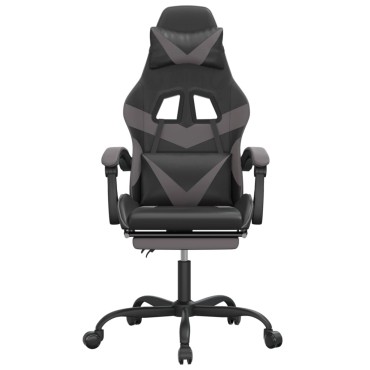 vidaXL Καρέκλα Gaming Μασάζ Υποπόδιο Μαύρο/Γκρι από Συνθετικό Δέρμα 57,5x59,5x(121-131)cm 1 τεμ.