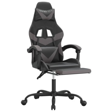 vidaXL Καρέκλα Gaming Μασάζ Υποπόδιο Μαύρο/Γκρι από Συνθετικό Δέρμα 57,5x59,5x(121-131)cm 1 τεμ.