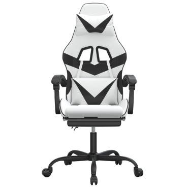 vidaXL Καρέκλα Gaming με Υποπόδιο Λευκό και Μαύρο από Συνθετικό Δέρμα 57,5x59,5x(121-131)cm 1 τεμ.