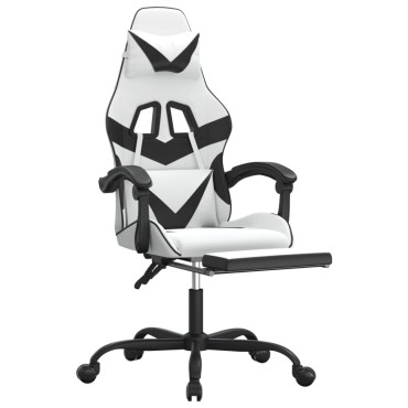 vidaXL Καρέκλα Gaming με Υποπόδιο Λευκό και Μαύρο από Συνθετικό Δέρμα 57,5x59,5x(121-131)cm 1 τεμ.