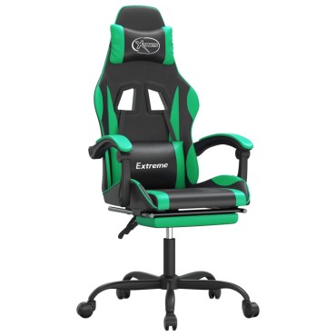 vidaXL Καρέκλα Gaming Μασάζ Υποπόδιο Μαύρο/Πράσινο από Συνθετικό Δέρμα 57,5x59,5x(121-131)cm 1 τεμ.