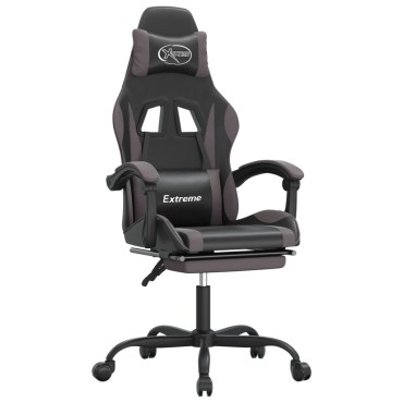 vidaXL Καρέκλα Gaming Μασάζ Υποπόδιο Μαύρο/Γκρι από Συνθετικό Δέρμα 57,5x59,5x(121-131)cm 1 τεμ.