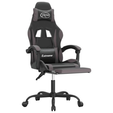 vidaXL Καρέκλα Gaming Μασάζ Υποπόδιο Μαύρο/Γκρι από Συνθετικό Δέρμα 57,5x59,5x(121-131)cm 1 τεμ.