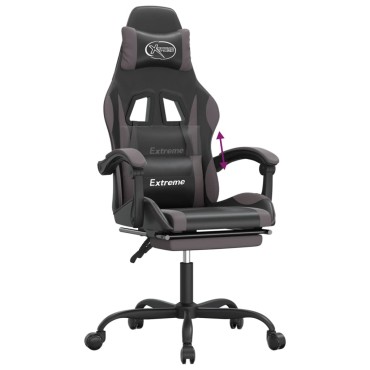 vidaXL Καρέκλα Gaming Μασάζ Υποπόδιο Μαύρο/Γκρι από Συνθετικό Δέρμα 57,5x59,5x(121-131)cm 1 τεμ.