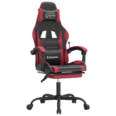 vidaXL Καρέκλα Gaming Μασάζ Υποπόδιο Μαύρο/Μπορντό από Συνθετικό Δέρμα 57,5x59,5x(121-131)cm 1 τεμ.