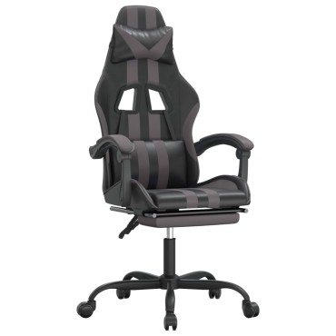vidaXL Καρέκλα Gaming Περιστρ. Υποπόδιο Μαύρο&Γκρι Συνθετικό Δέρμα 57,5x59,5x(121-131)cm 1 τεμ.