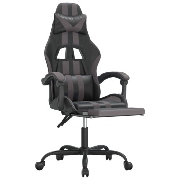 vidaXL Καρέκλα Gaming Περιστρ. Υποπόδιο Μαύρο&Γκρι Συνθετικό Δέρμα 57,5x59,5x(121-131)cm 1 τεμ.