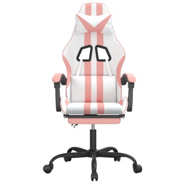 vidaXL Καρέκλα Gaming Περιστεφόμενη Υποπόδιο Λευκή & Ροζ Συνθ. Δέρμα 57,5x59,5x(121-131)cm 1 τεμ.