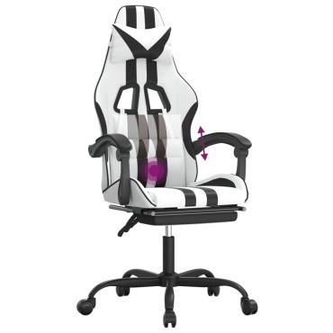 vidaXL Καρέκλα Gaming Περιστρ.Υποπόδιο Λευκό&Μαύρο Συνθετικό Δέρμα 57,5x59,5x(121-131)cm 1 τεμ.