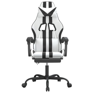 vidaXL Καρέκλα Gaming Περιστρ.Υποπόδιο Λευκό&Μαύρο Συνθετικό Δέρμα 57,5x59,5x(121-131)cm 1 τεμ.