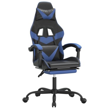 vidaXL Καρέκλα Gaming Περιστρ. Υποπόδιο Μαύρο & Μπλε Συνθετικό Δέρμα 57,5x59,5x(121-131)cm 1 τεμ.