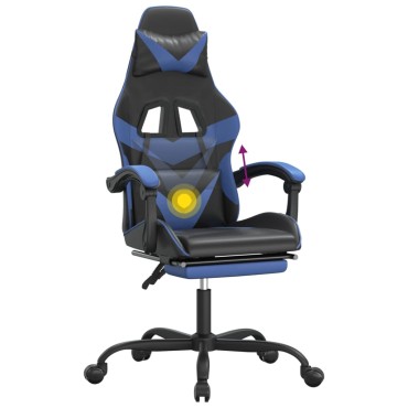 vidaXL Καρέκλα Gaming Περιστρ. Υποπόδιο Μαύρο & Μπλε Συνθετικό Δέρμα 57,5x59,5x(121-131)cm 1 τεμ.
