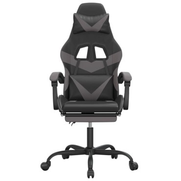 vidaXL Καρέκλα Gaming Περιστρ. Υποπόδιο Μαύρο&Γκρι Συνθετικό Δέρμα 57,5x59,5x(121-131)cm 1 τεμ.