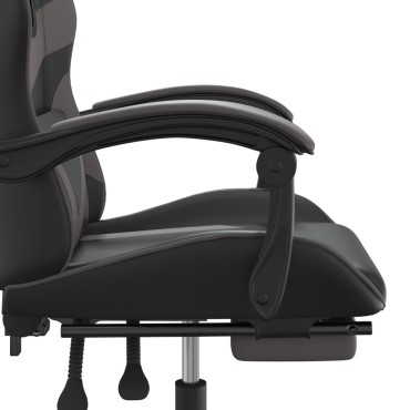 vidaXL Καρέκλα Gaming Περιστρ. Υποπόδιο Μαύρο&Γκρι Συνθετικό Δέρμα 57,5x59,5x(121-131)cm 1 τεμ.