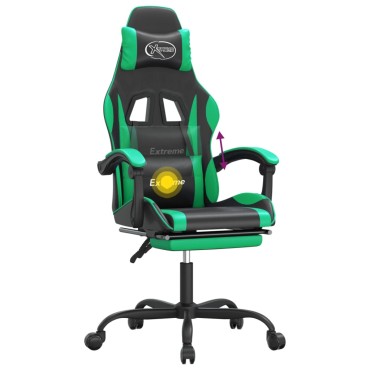 vidaXL Καρέκλα Gaming Περιστρ. Υποπόδιο Μαύρο/Πράσινο Συνθετικό Δέρμα 57,5x59,5x(121-131)cm 1 τεμ.