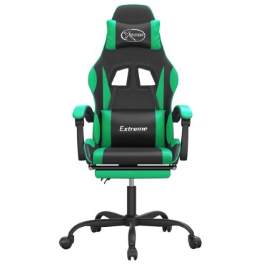vidaXL Καρέκλα Gaming Περιστρ. Υποπόδιο Μαύρο/Πράσινο Συνθετικό Δέρμα 57,5x59,5x(121-131)cm 1 τεμ.