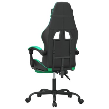 vidaXL Καρέκλα Gaming Περιστρ. Υποπόδιο Μαύρο/Πράσινο Συνθετικό Δέρμα 57,5x59,5x(121-131)cm 1 τεμ.