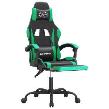 vidaXL Καρέκλα Gaming Περιστρ. Υποπόδιο Μαύρο/Πράσινο Συνθετικό Δέρμα 57,5x59,5x(121-131)cm 1 τεμ.