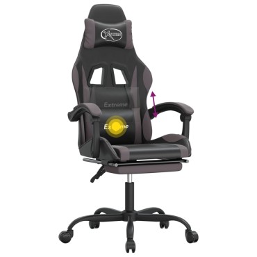 vidaXL Καρέκλα Gaming Περιστρ. Υποπόδιο Μαύρο&Γκρι Συνθετικό Δέρμα 57,5x59,5x(121-131)cm 1 τεμ.