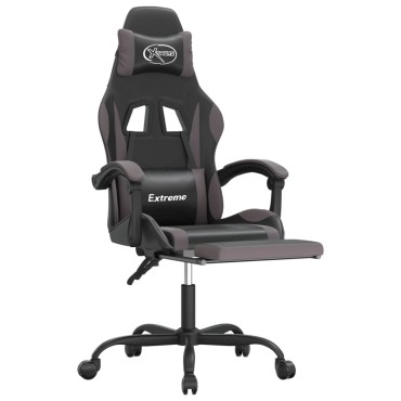 vidaXL Καρέκλα Gaming Περιστρ. Υποπόδιο Μαύρο&Γκρι Συνθετικό Δέρμα 57,5x59,5x(121-131)cm 1 τεμ.