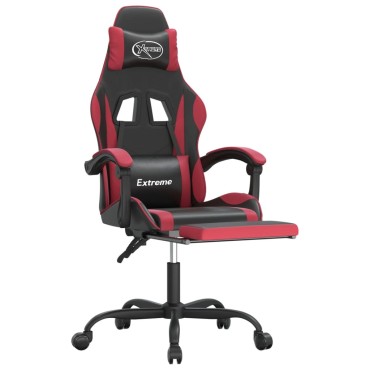 vidaXL Καρέκλα Gaming Περιστρ. Υποπόδιο Μαύρο/Μπορντό Συνθετικό Δέρμα 57,5x59,5x(121-131)cm 1 τεμ.