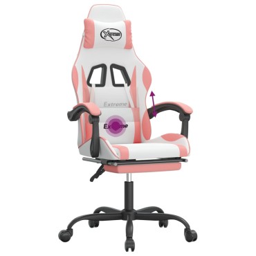 vidaXL Καρέκλα Gaming Περιστεφόμενη Υποπόδιο Λευκή & Ροζ Συνθ. Δέρμα 57,5x59,5x(121-131)cm 1 τεμ.