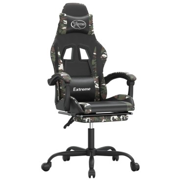 vidaXL Καρέκλα Gaming Μασάζ Υποπόδιο Μαύρη Παραλλαγή Συνθετικό Δέρμα 57,5x59,5x(121-131)cm 1 τεμ.