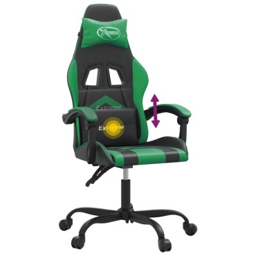 vidaXL Καρέκλα Gaming Περιστρεφόμενη Μαύρη/Πράσινη από Συνθετικό Δέρμα 57,5x59,5x(121-131)cm 1 τεμ.