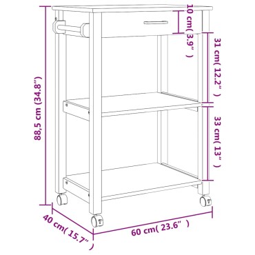 vidaXL Τρόλεϊ Κουζίνας MONZA 60x40x88,5cm Γκρι από Μασίφ Ξύλο Πεύκου 1 τεμ.