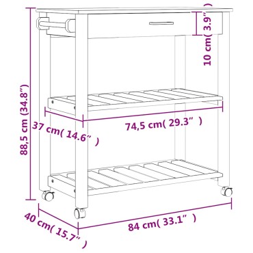 vidaXL Τρόλεϊ Κουζίνας MONZA 84x40x88,5cm από Μασίφ Ξύλο Πεύκου 1 τεμ.