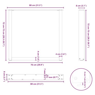 vidaXL Πόδια Τραπεζαρίας σε Σχήμα U 2 τεμ. Λευκά 80x(72-73)cm Ατσάλι