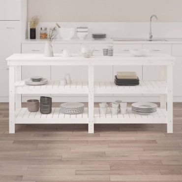 vidaXL Πάγκος Εργασίας Λευκός 181 x 50 x 80 εκ. από Μασίφ Ξύλο Πεύκου